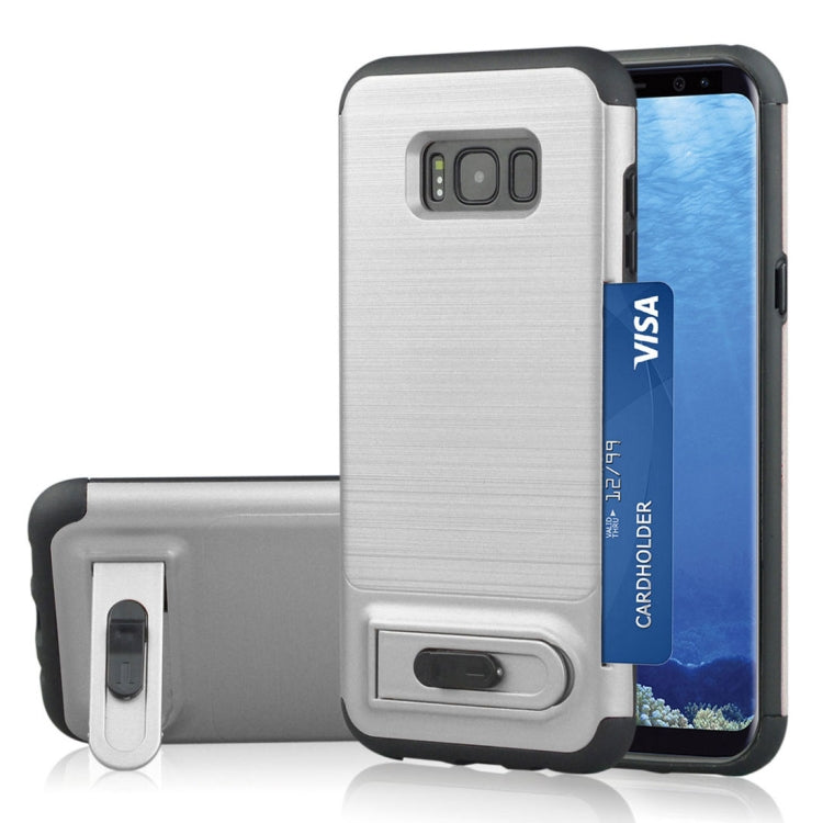 For Galaxy S8 + / G955 Brushed Texture TPU+PC Protective Back Case with Holder & Card Slot