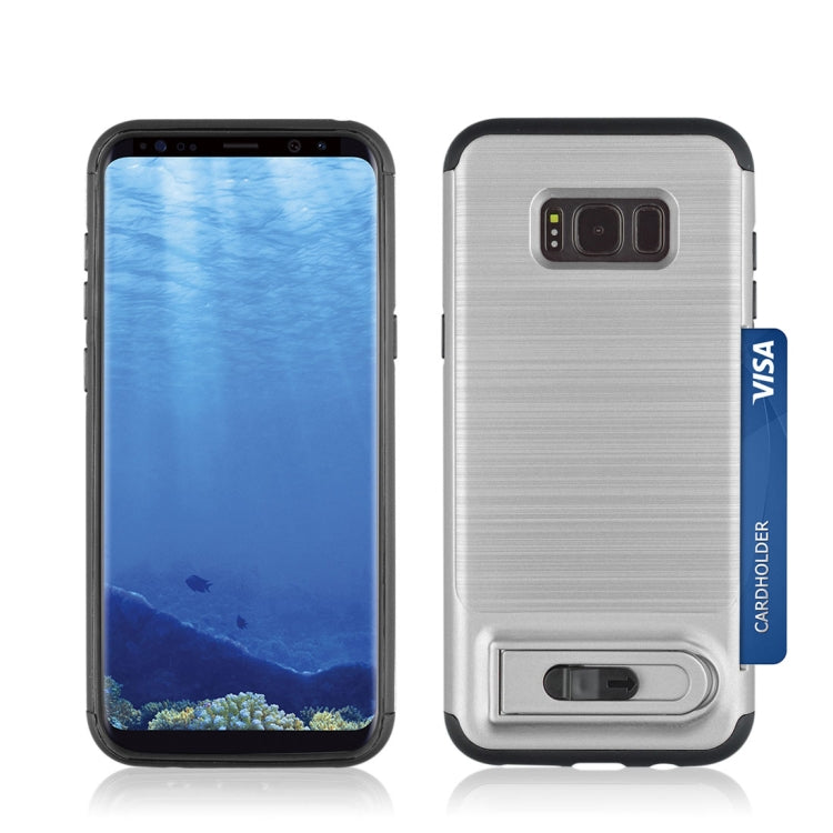 For Galaxy S8 + / G955 Brushed Texture TPU+PC Protective Back Case with Holder & Card Slot