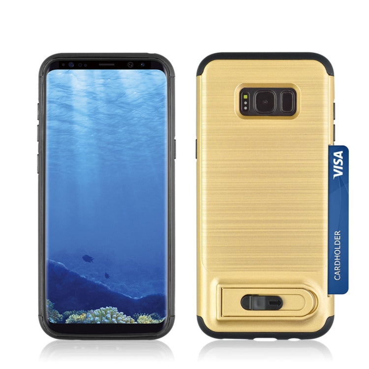 For Galaxy S8 + / G955 Brushed Texture TPU+PC Protective Back Case with Holder & Card Slot