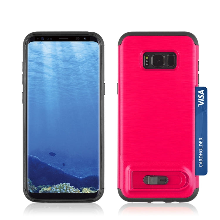 For Galaxy S8 + / G955 Brushed Texture TPU+PC Protective Back Case with Holder & Card Slot