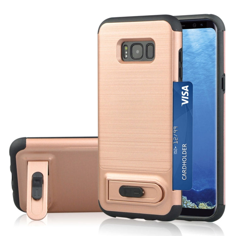 For Galaxy S8 + / G955 Brushed Texture TPU+PC Protective Back Case with Holder & Card Slot