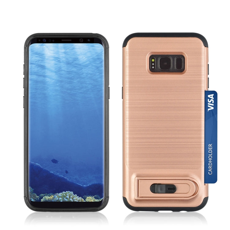 For Galaxy S8 + / G955 Brushed Texture TPU+PC Protective Back Case with Holder & Card Slot
