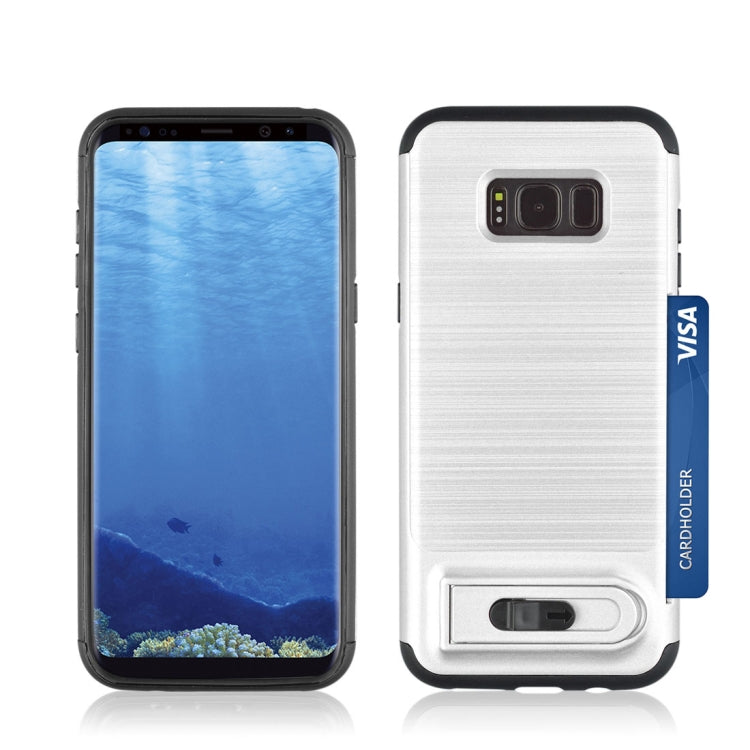 For Galaxy S8 + / G955 Brushed Texture TPU+PC Protective Back Case with Holder & Card Slot