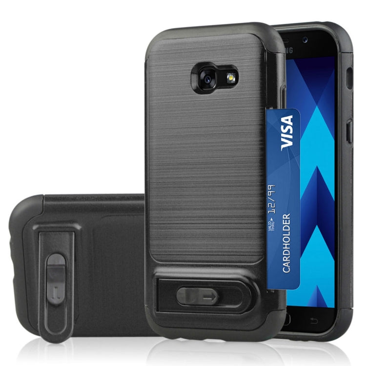 For Galaxy A5 (2017) Brushed Texture TPU+PC Protective Back Case with Holder & Card Slot