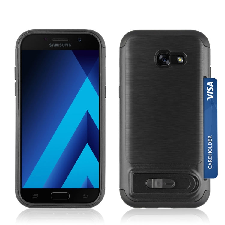 For Galaxy A5 (2017) Brushed Texture TPU+PC Protective Back Case with Holder & Card Slot