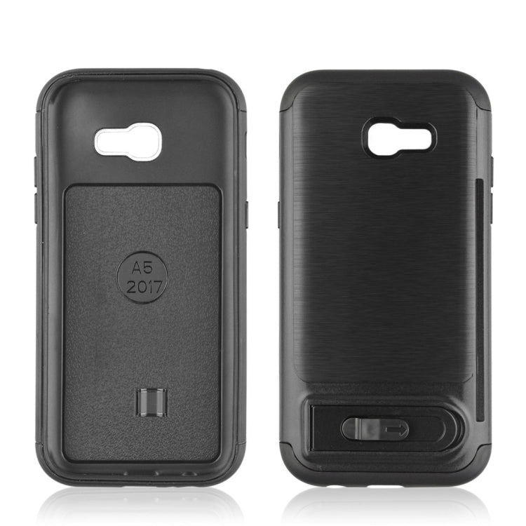 For Galaxy A5 (2017) Brushed Texture TPU+PC Protective Back Case with Holder & Card Slot