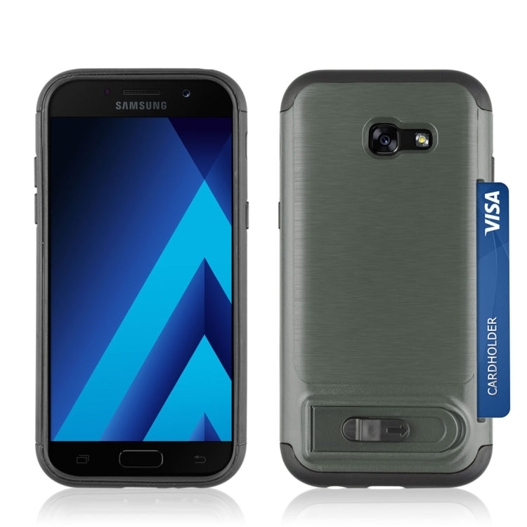 For Galaxy A5 (2017) Brushed Texture TPU+PC Protective Back Case with Holder & Card Slot
