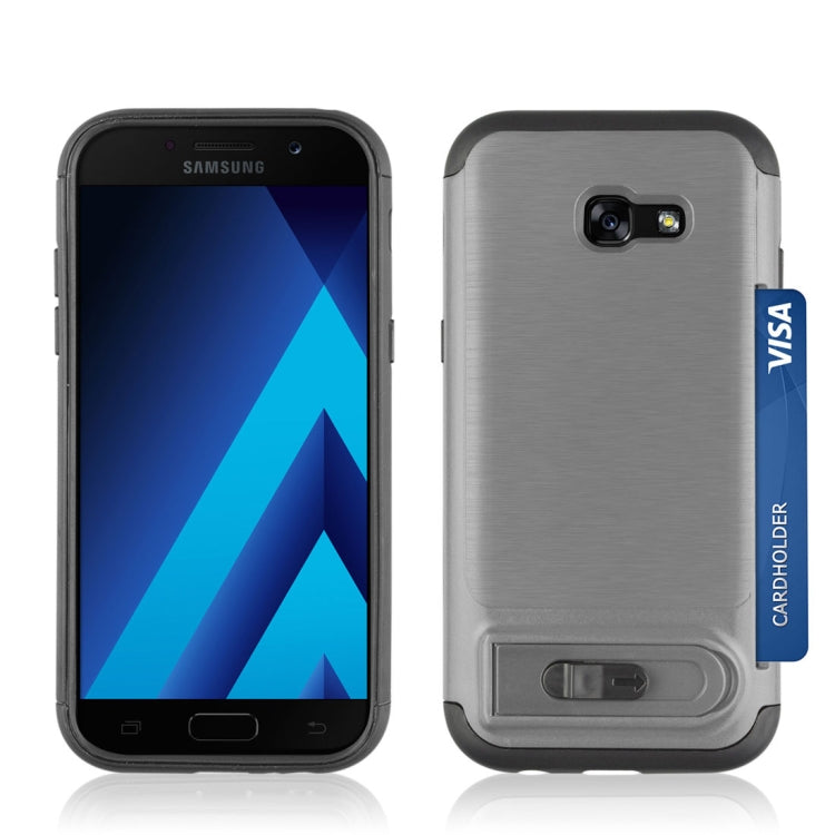 For Galaxy A5 (2017) Brushed Texture TPU+PC Protective Back Case with Holder & Card Slot