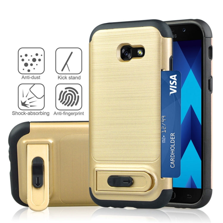 For Galaxy A5 (2017) Brushed Texture TPU+PC Protective Back Case with Holder & Card Slot