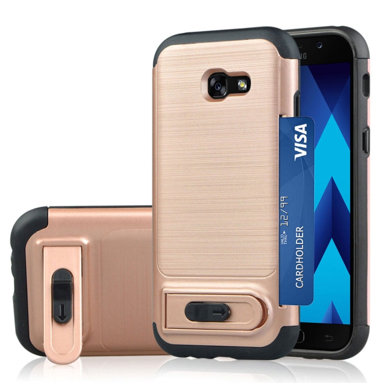 For Galaxy A5 (2017) Brushed Texture TPU+PC Protective Back Case with Holder & Card Slot