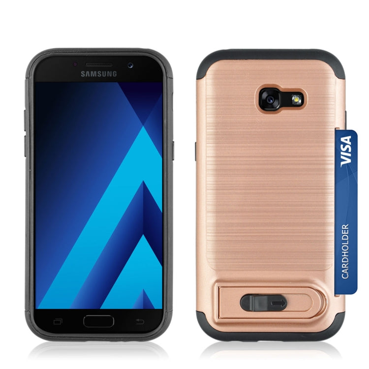 For Galaxy A5 (2017) Brushed Texture TPU+PC Protective Back Case with Holder & Card Slot