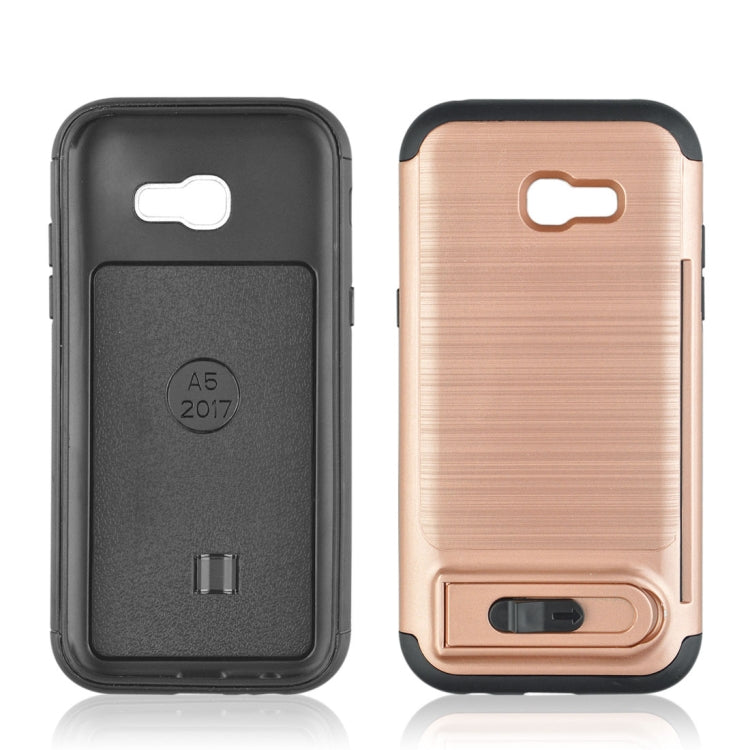 For Galaxy A5 (2017) Brushed Texture TPU+PC Protective Back Case with Holder & Card Slot