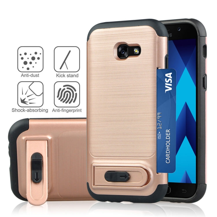 For Galaxy A5 (2017) Brushed Texture TPU+PC Protective Back Case with Holder & Card Slot