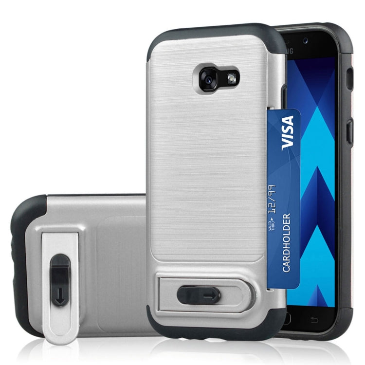 For Galaxy A5 (2017) Brushed Texture TPU+PC Protective Back Case with Holder & Card Slot