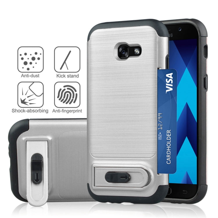 For Galaxy A5 (2017) Brushed Texture TPU+PC Protective Back Case with Holder & Card Slot