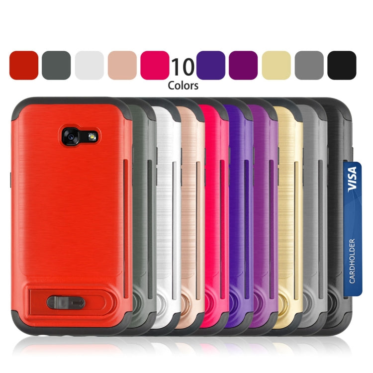 For Galaxy A5 (2017) Brushed Texture TPU+PC Protective Back Case with Holder & Card Slot