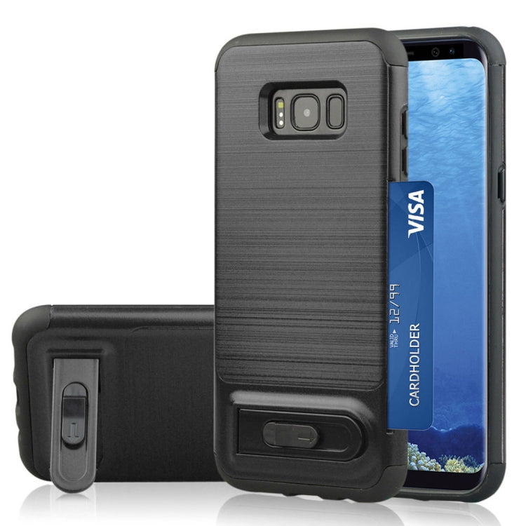 For Galaxy S8 Brushed Texture TPU+PC Protective Back Case with Holder & Card Slot