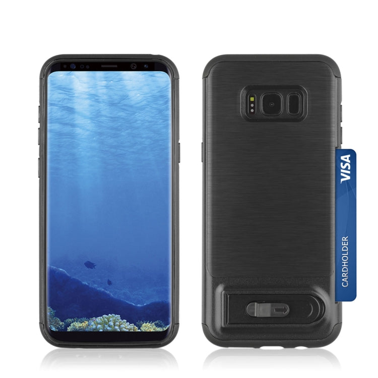 For Galaxy S8 Brushed Texture TPU+PC Protective Back Case with Holder & Card Slot