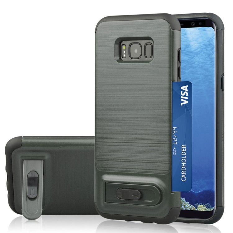 For Galaxy S8 Brushed Texture TPU+PC Protective Back Case with Holder & Card Slot