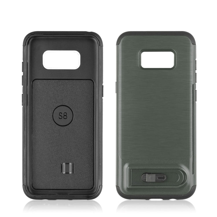 For Galaxy S8 Brushed Texture TPU+PC Protective Back Case with Holder & Card Slot