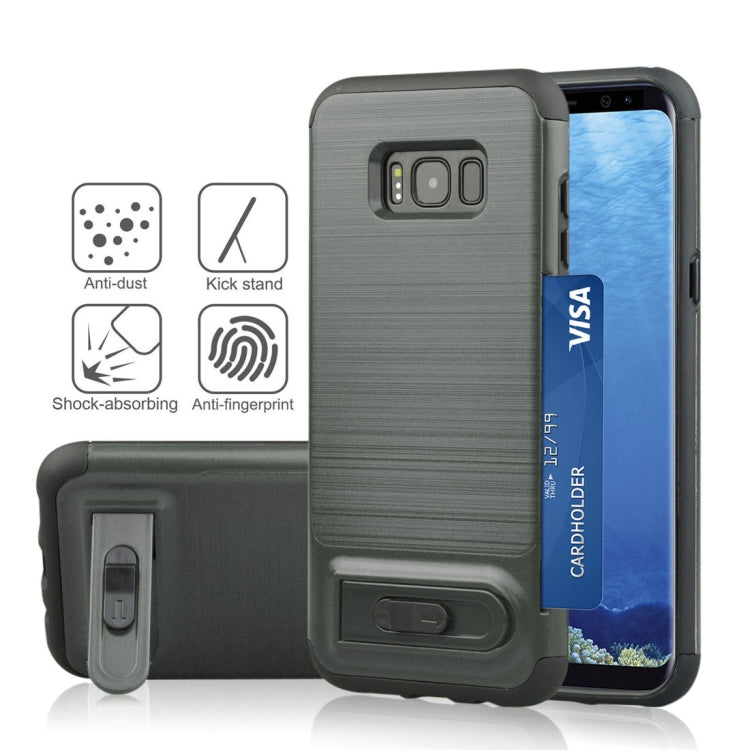 For Galaxy S8 Brushed Texture TPU+PC Protective Back Case with Holder & Card Slot