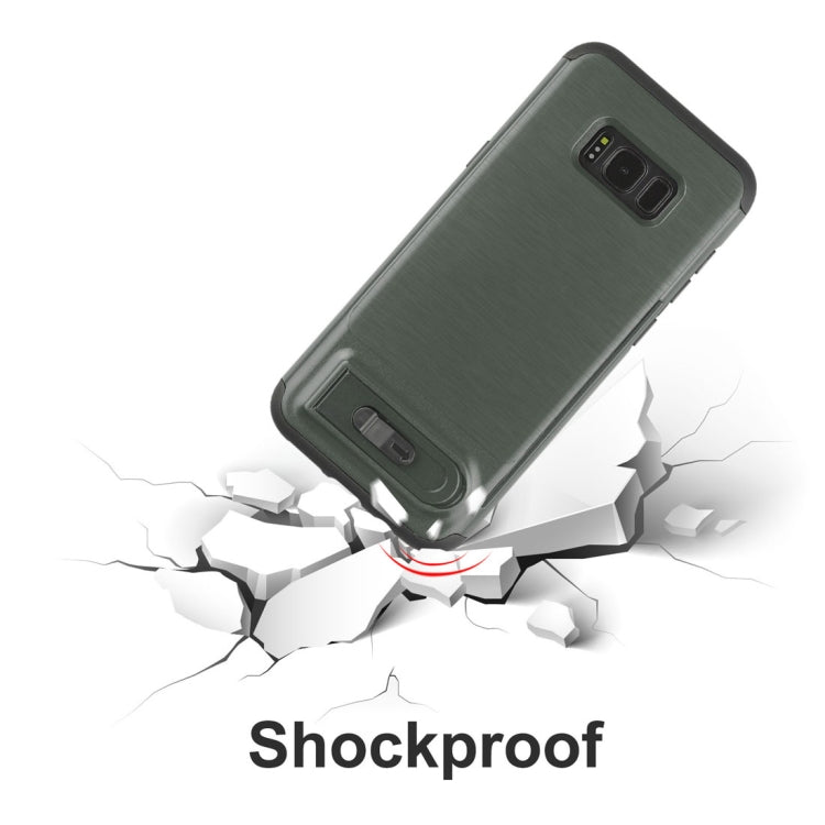 For Galaxy S8 Brushed Texture TPU+PC Protective Back Case with Holder & Card Slot