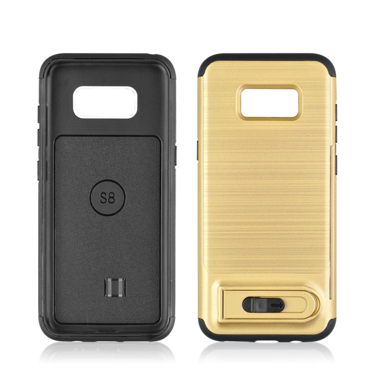 For Galaxy S8 Brushed Texture TPU+PC Protective Back Case with Holder & Card Slot