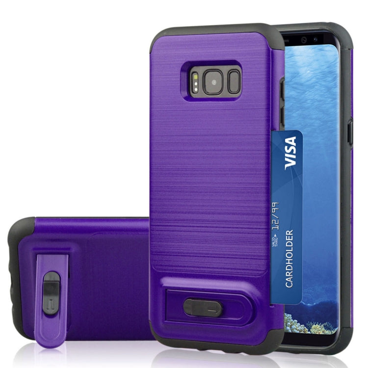 For Galaxy S8 Brushed Texture TPU+PC Protective Back Case with Holder & Card Slot