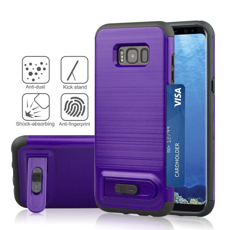 For Galaxy S8 Brushed Texture TPU+PC Protective Back Case with Holder & Card Slot