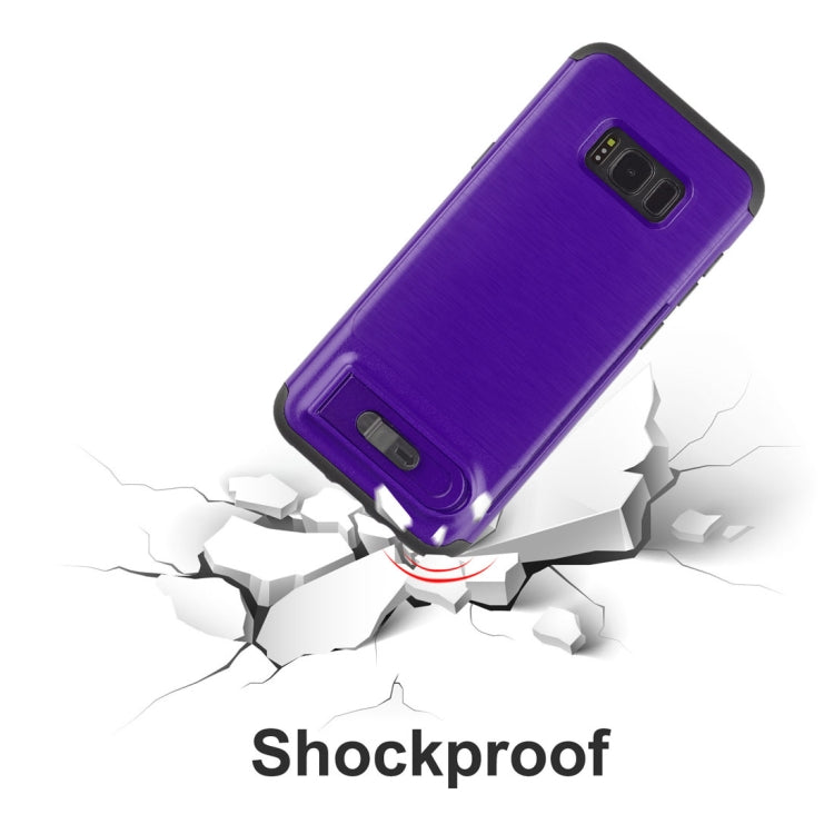 For Galaxy S8 Brushed Texture TPU+PC Protective Back Case with Holder & Card Slot