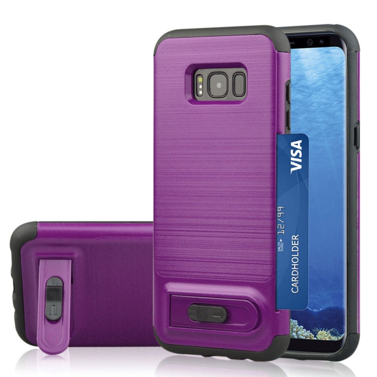 For Galaxy S8 Brushed Texture TPU+PC Protective Back Case with Holder & Card Slot