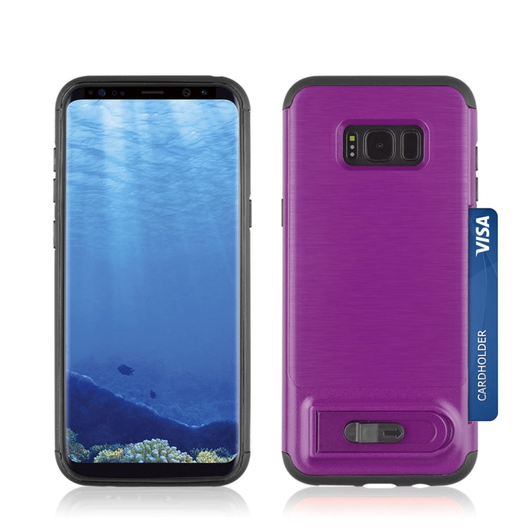 For Galaxy S8 Brushed Texture TPU+PC Protective Back Case with Holder & Card Slot