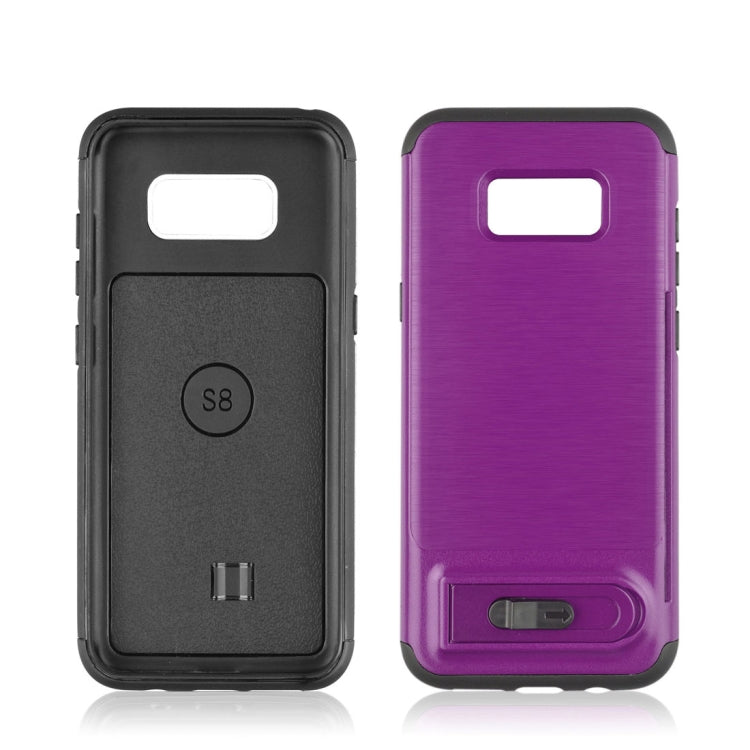 For Galaxy S8 Brushed Texture TPU+PC Protective Back Case with Holder & Card Slot