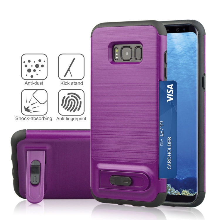 For Galaxy S8 Brushed Texture TPU+PC Protective Back Case with Holder & Card Slot