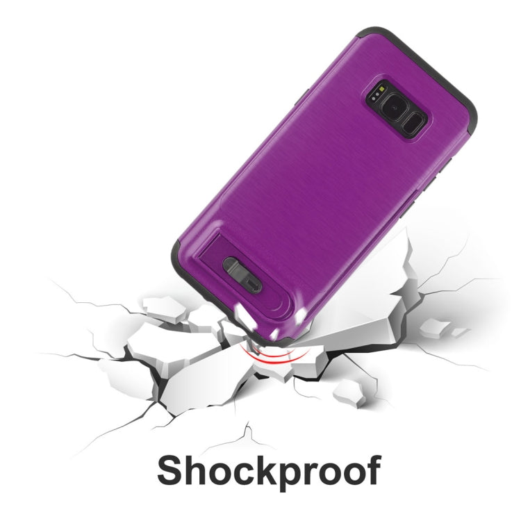 For Galaxy S8 Brushed Texture TPU+PC Protective Back Case with Holder & Card Slot