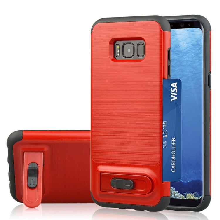 For Galaxy S8 Brushed Texture TPU+PC Protective Back Case with Holder & Card Slot