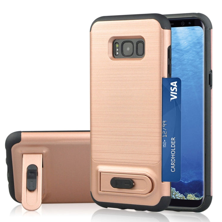For Galaxy S8 Brushed Texture TPU+PC Protective Back Case with Holder & Card Slot