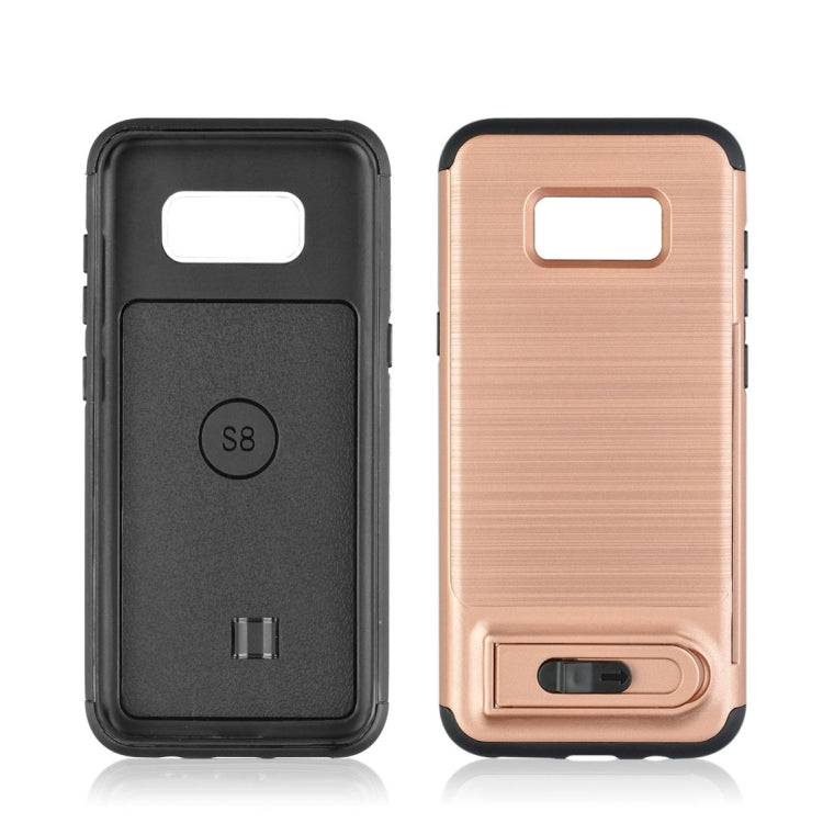For Galaxy S8 Brushed Texture TPU+PC Protective Back Case with Holder & Card Slot