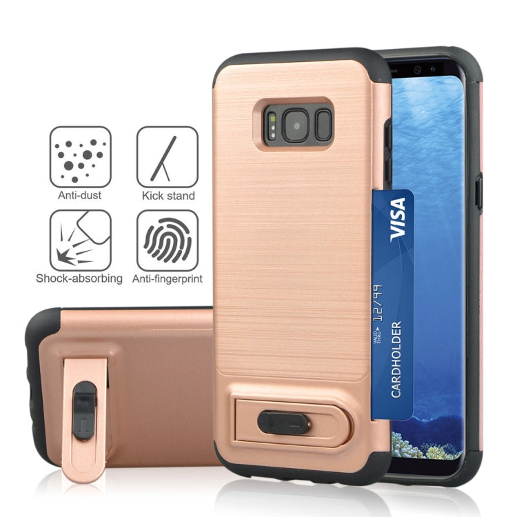 For Galaxy S8 Brushed Texture TPU+PC Protective Back Case with Holder & Card Slot