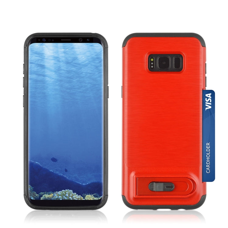 For Galaxy S8 Brushed Texture TPU+PC Protective Back Case with Holder & Card Slot