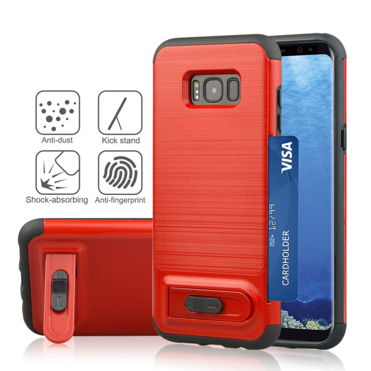 For Galaxy S8 Brushed Texture TPU+PC Protective Back Case with Holder & Card Slot