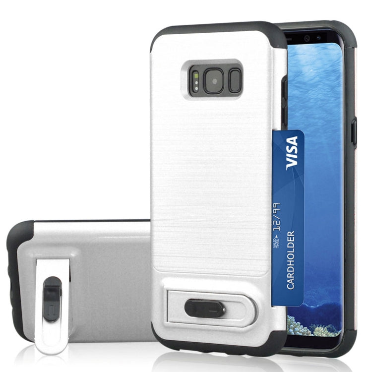 For Galaxy S8 Brushed Texture TPU+PC Protective Back Case with Holder & Card Slot