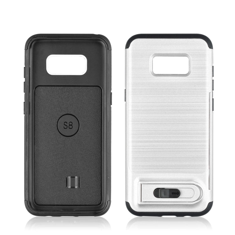 For Galaxy S8 Brushed Texture TPU+PC Protective Back Case with Holder & Card Slot