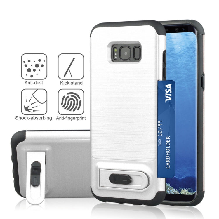 For Galaxy S8 Brushed Texture TPU+PC Protective Back Case with Holder & Card Slot