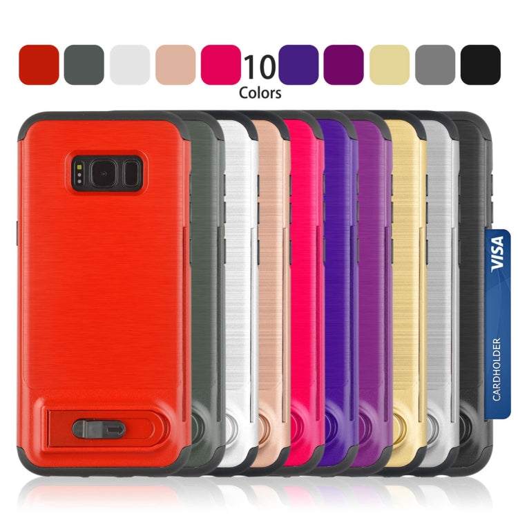 For Galaxy S8 Brushed Texture TPU+PC Protective Back Case with Holder & Card Slot