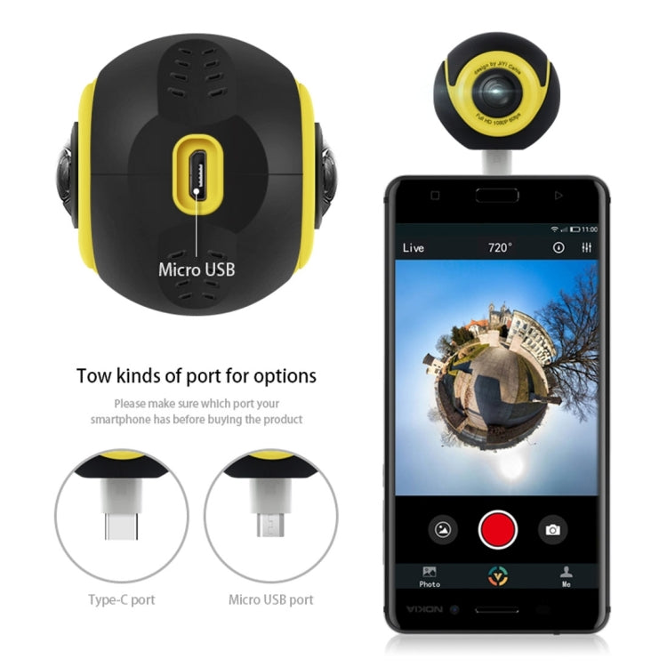 T3 720 Degree 2048*1024 Pixel Panoramic VR Camera Dual Spherical Fisheye Lens with Micro USB Plug & Micro USB Adapter, For Samsung, Huawei, Xiaomi, Meizu etc. And Other Android Smartphones