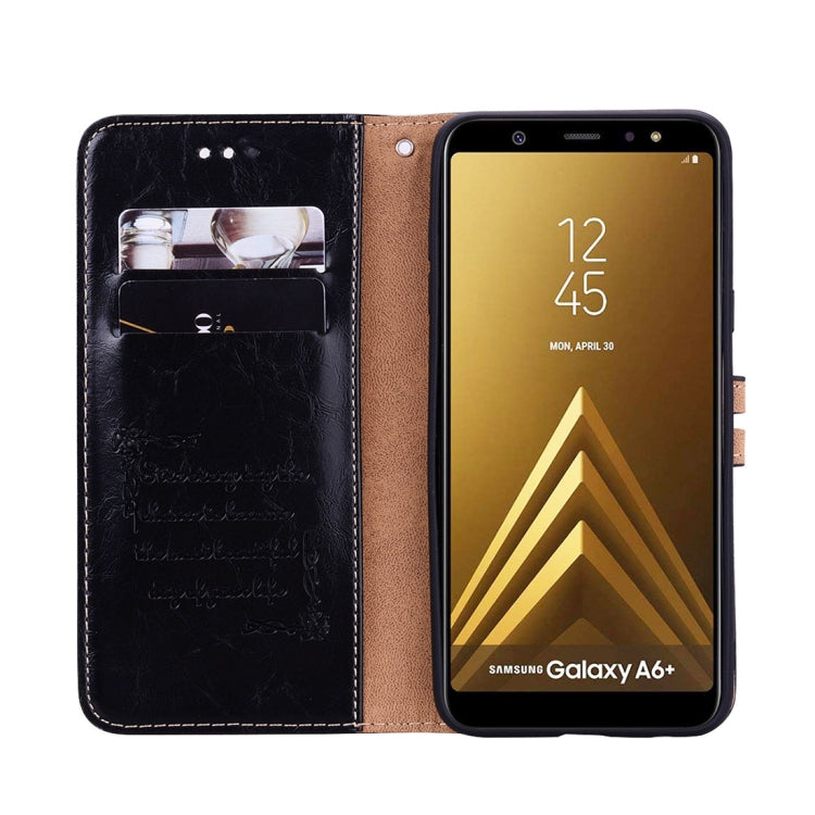 Business Style Oil Wax Texture Horizontal Flip Leather Case for Galaxy A6 Plus (2018), with Holder & Card Slots & Wallet