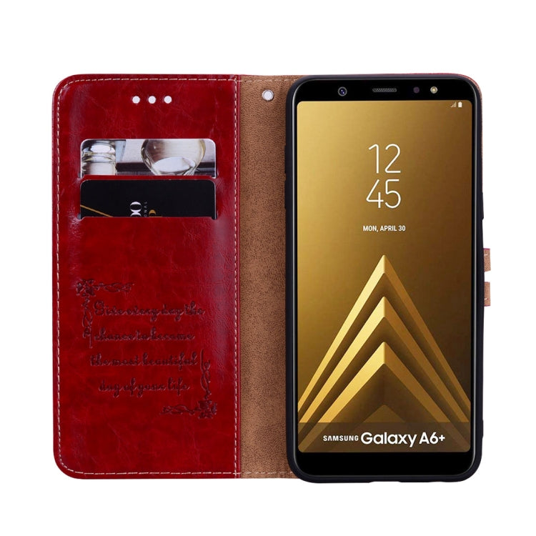 Business Style Oil Wax Texture Horizontal Flip Leather Case for Galaxy A6 Plus (2018), with Holder & Card Slots & Wallet