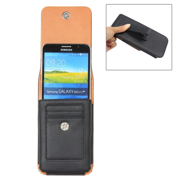 For Galaxy Mega 6.3 / I920 & S7 Edge / G935 & S7 / G930 & S6 Edge+ / G928 & Note 5 & Note 5 Edge Classical Style Elephant Texture Vertical Flip Leather Case Waist Bag with Card Solts & Rrotatable Back Splint  Size: 17.5 x 9.5 cm(Black)