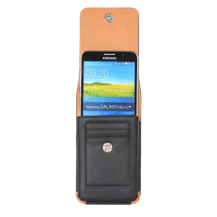 For Galaxy Mega 6.3 / I920 & S7 Edge / G935 & S7 / G930 & S6 Edge+ / G928 & Note 5 & Note 5 Edge Classical Style Elephant Texture Vertical Flip Leather Case Waist Bag with Card Solts & Rrotatable Back Splint  Size: 17.5 x 9.5 cm(Black)